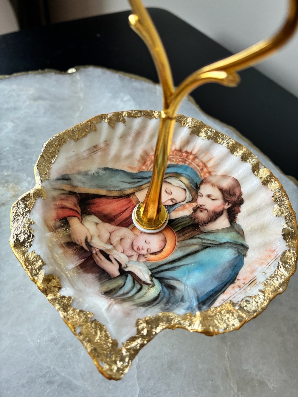 Handmade Shell Nativity Gilded Trinket Catch-all Ring Dish Rosary Holder